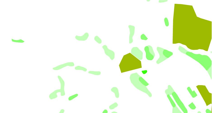 Kartutsnitt med kun grønne markeringer