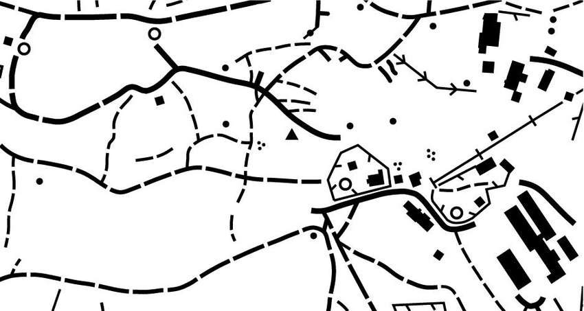 Kartutsnitt med kun svarte markeringer