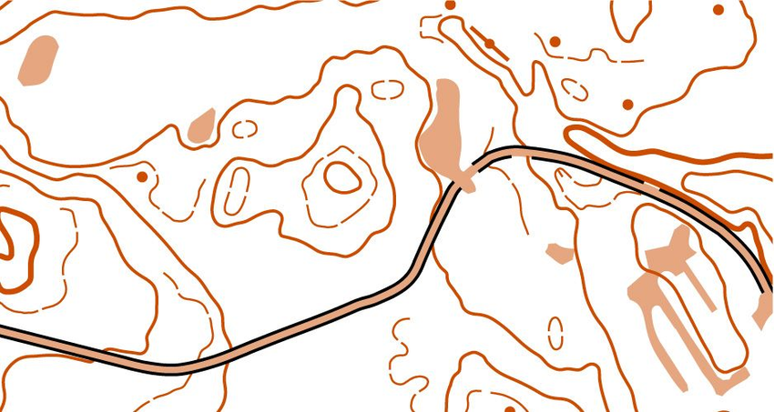 Kartutsnitt med kun brune markeringer