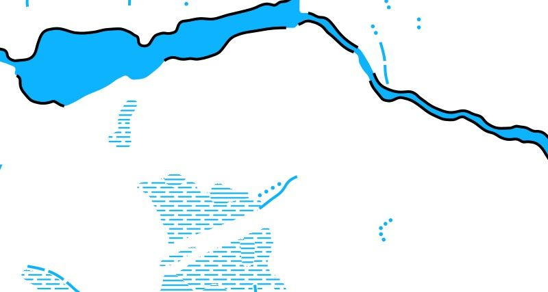 Kartutsnitt med kun blå markeringer